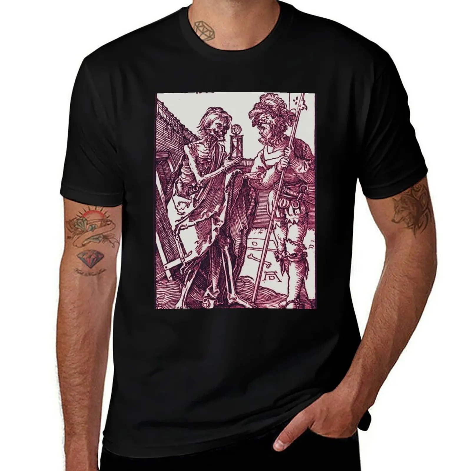 Death and the Mercenary, Red Albrecht Dürer T-Shirt Holiday Lightweight T-Shirt