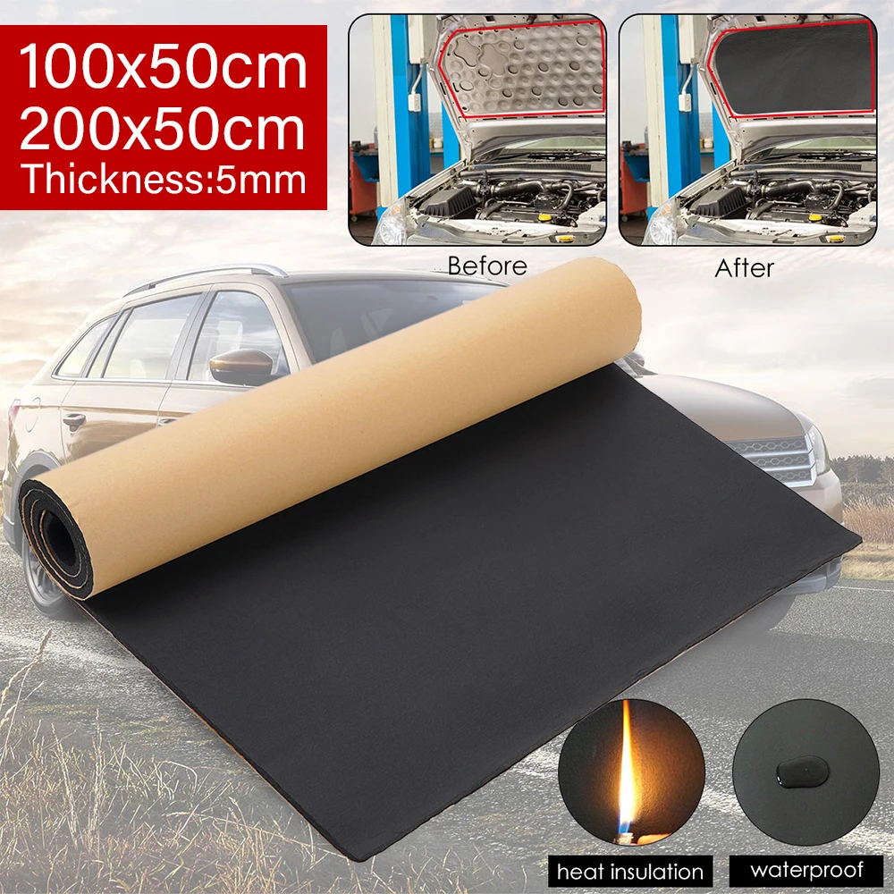 

Звукоизоляционный коврик для автомобиля толщиной 5 мм, огнестойкий звукоизоляционный материал, звукоизоляционная пена для двери капота автомобиля 200x50 см