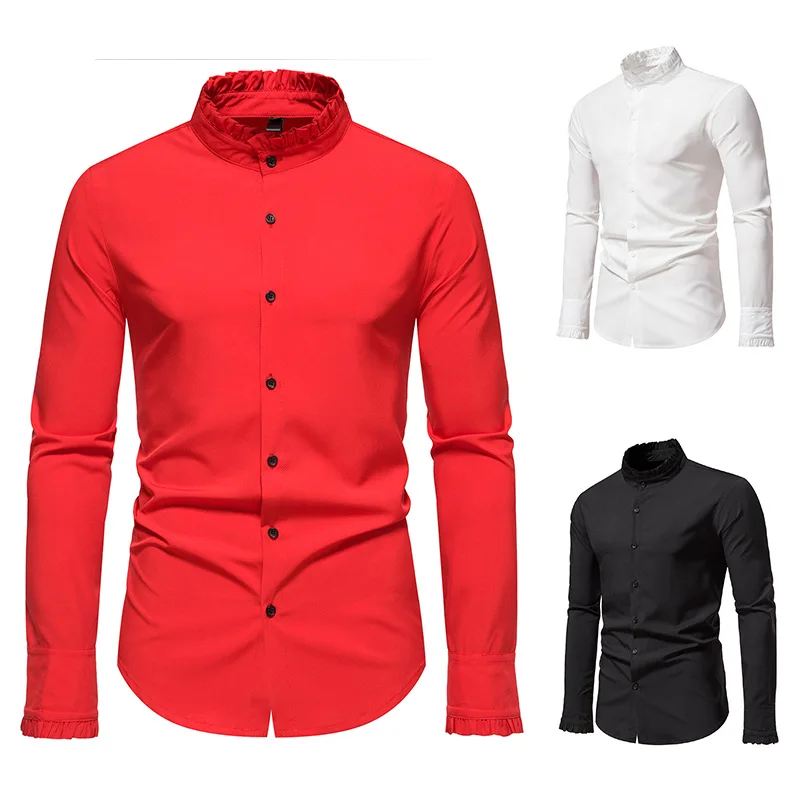 2023 Men's Shirt Performance Dress Autumn and Winter New British Solid Color Slim Fit Wedding Dress Men's Long Sleeve Shirt