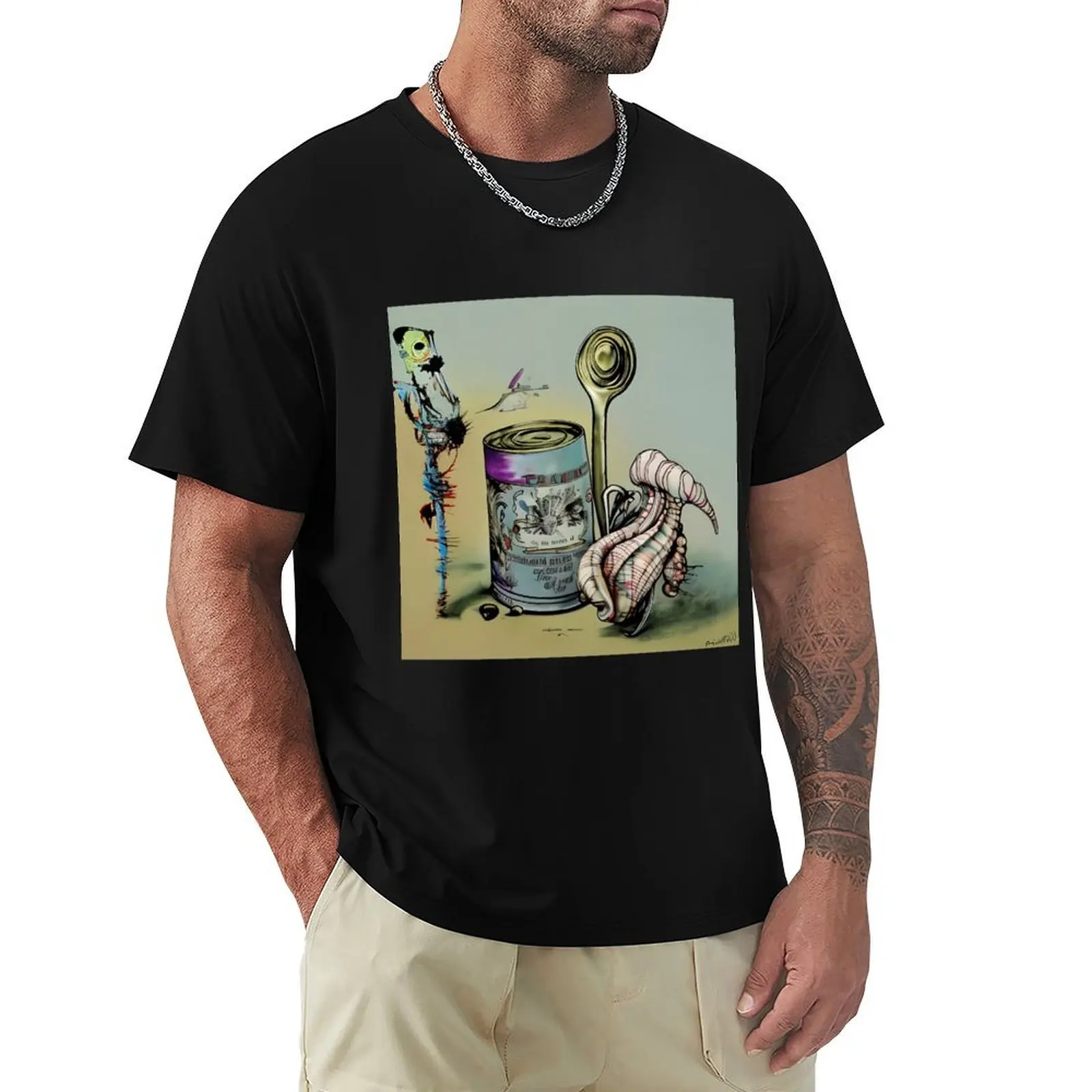 Painted stick, Can o' Beans, Conch shell, and Spoon as painted by Purple Sock T-Shirt t shirts cotton 100% T-Shirt