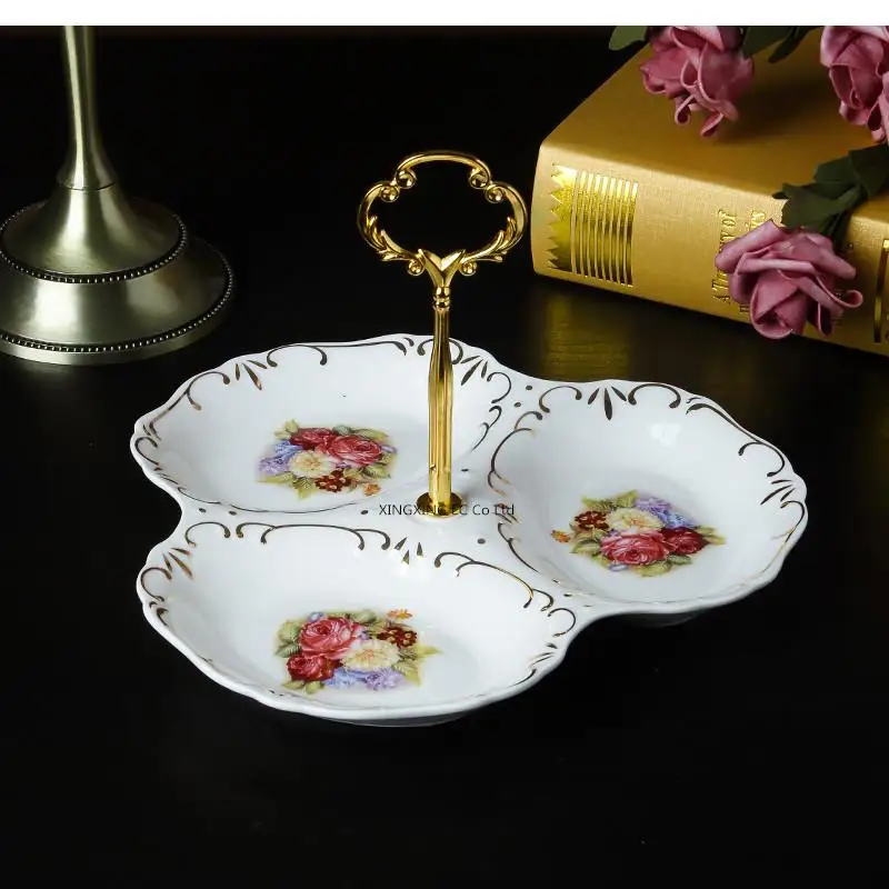 Imagem -05 - European Ceramic Gold Inlaid Double Fruit Plate Snack Cake Candy Tableware Sobremesa Decorativa Display Tray