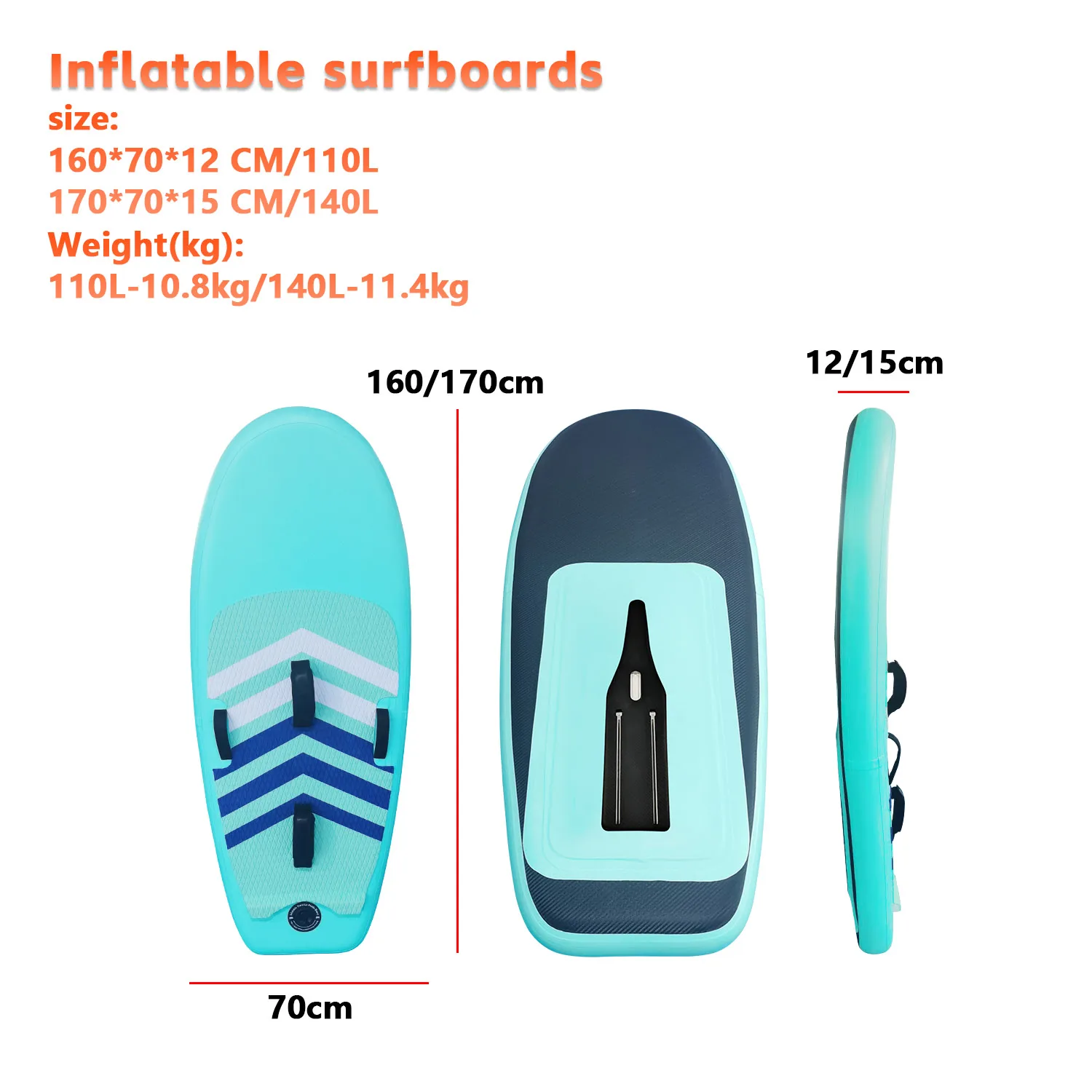 Customizable 110L/140L Hydrofoil Aerofoil Inflatable Surfboard Light Blue PVC Board for Adults & Children for Ocean Waters