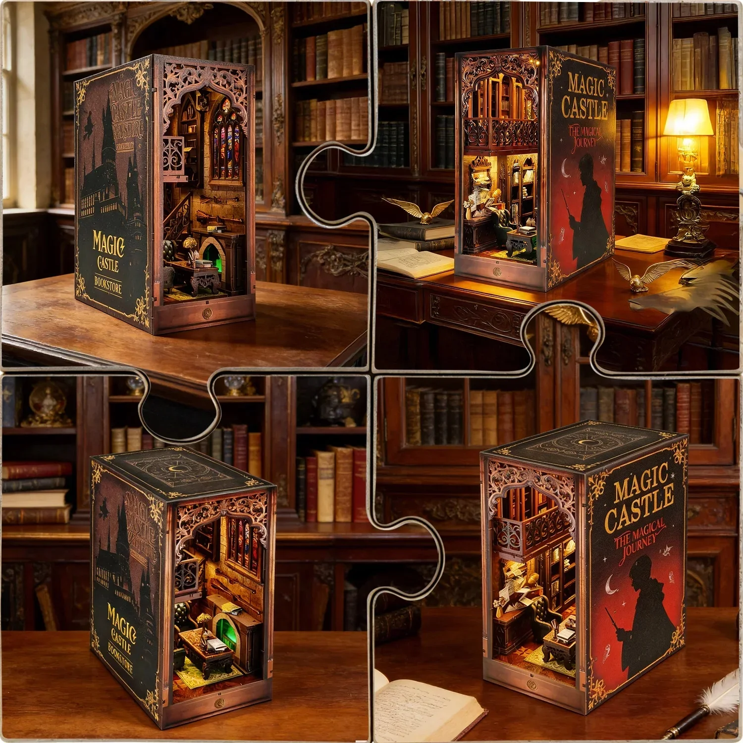 DIY Wooden Book Nook Hogwarts Library Cottage Miniature Dollhouse 3D Puzzle Assembly Model Kits for Adults Birthday Gifts view 2