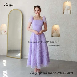 Giyu A-line Lace Followers Wedding Dresses For Woman Purple Sweetheart Collar Evening Party Dress Ankle-Length Summer Dress