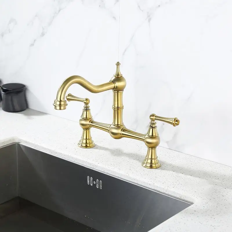 

Widespread Kitchen Faucet with Traditional Handles, Double Handle Design, Modern Functionality, Elegant Finish