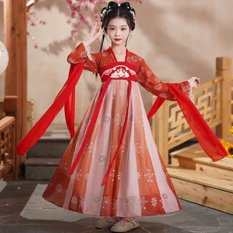 

Chinese Ancient Style Hanfu Dress For Girls Kids Tang Dynasty Traditional Clothes Halloween Party Performance Costume Han Fu