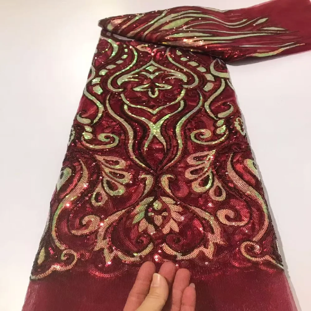 

5 Yard Hot Selling French Lace With Sequins African Tulle High Quality Lace Net Embroidered Fabric For Wedding Party