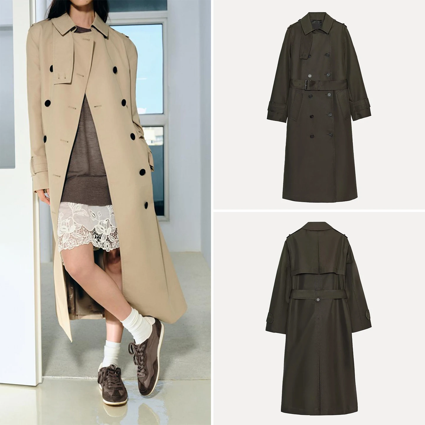 Faionable Sweet Loose Waterproof Double-breasted Autumn Windbreaker New Arrival Women's Clothing Sle 2025 Fall Collection
