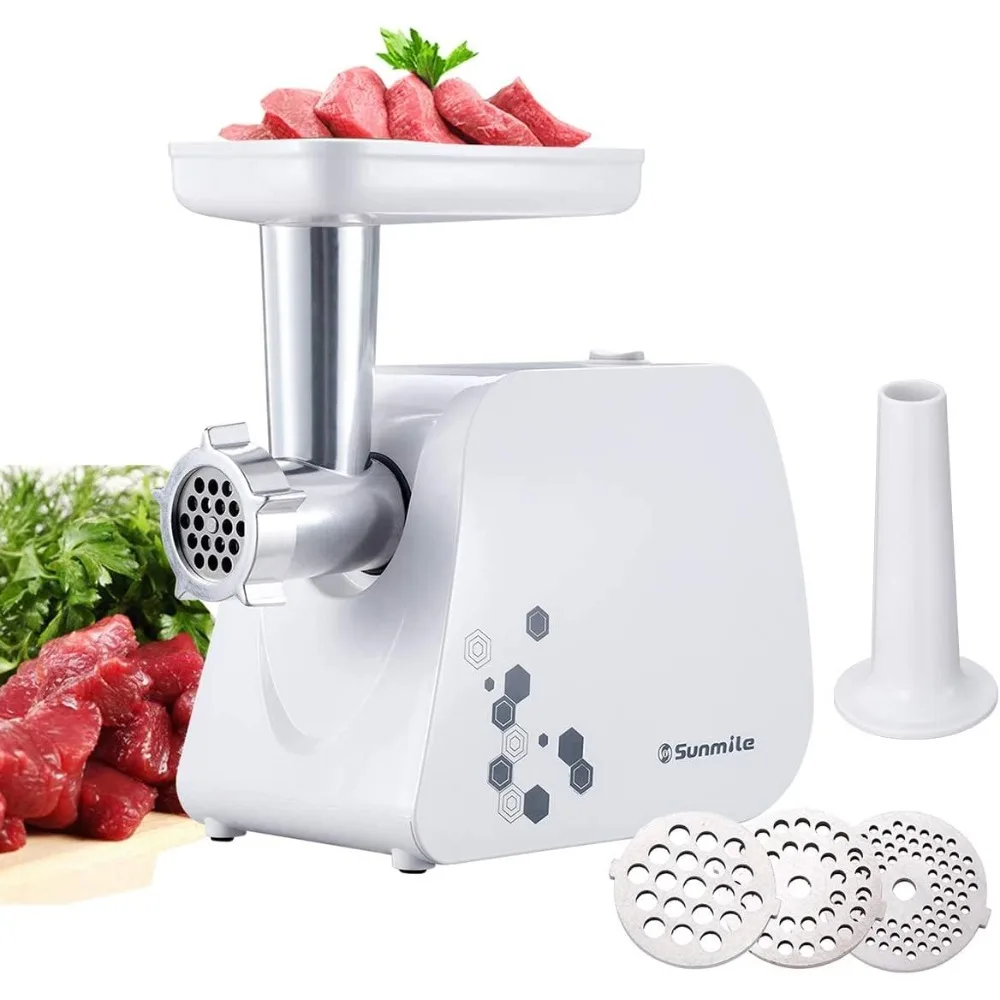 2023 New Sunmile Electric Meat Grinder and Sausage Maker - 1HP 1000W Max - Stainless Steel Cutting Blade and 3 Grinding Plates