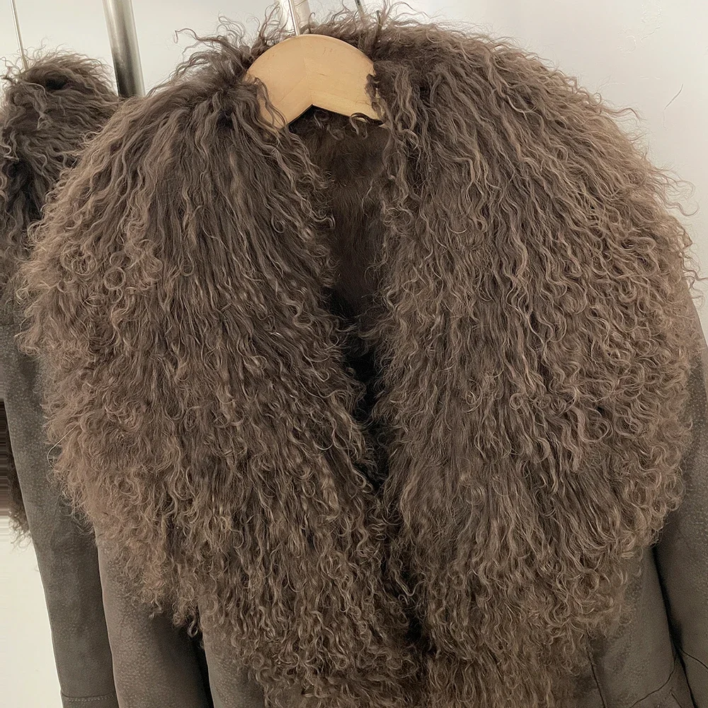 OFTBUY New Winter Warm Curly Mongolia Sheep Fur Jacket Women Vintage Shearling Coat Slim Faux Suede Real Rabbit Fur Clothing