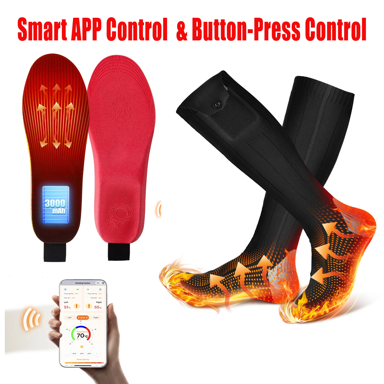 

NEW APP Control Smart Heated Insoles Electric Foot Warming Socks for Winter Outdoor Sports Ski Rechargeable Shoe Heater Pads