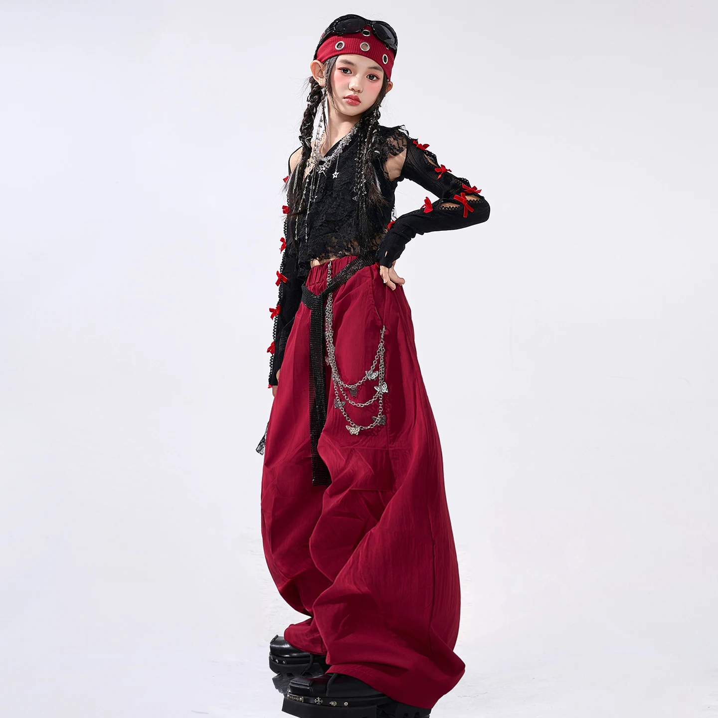 Girls Hip Hop Sweet Off Shoulder Crop Tops Cargo Pants Child Streetwear Girl Group Costumes Kids K-pop Street Dance Clothes Sets