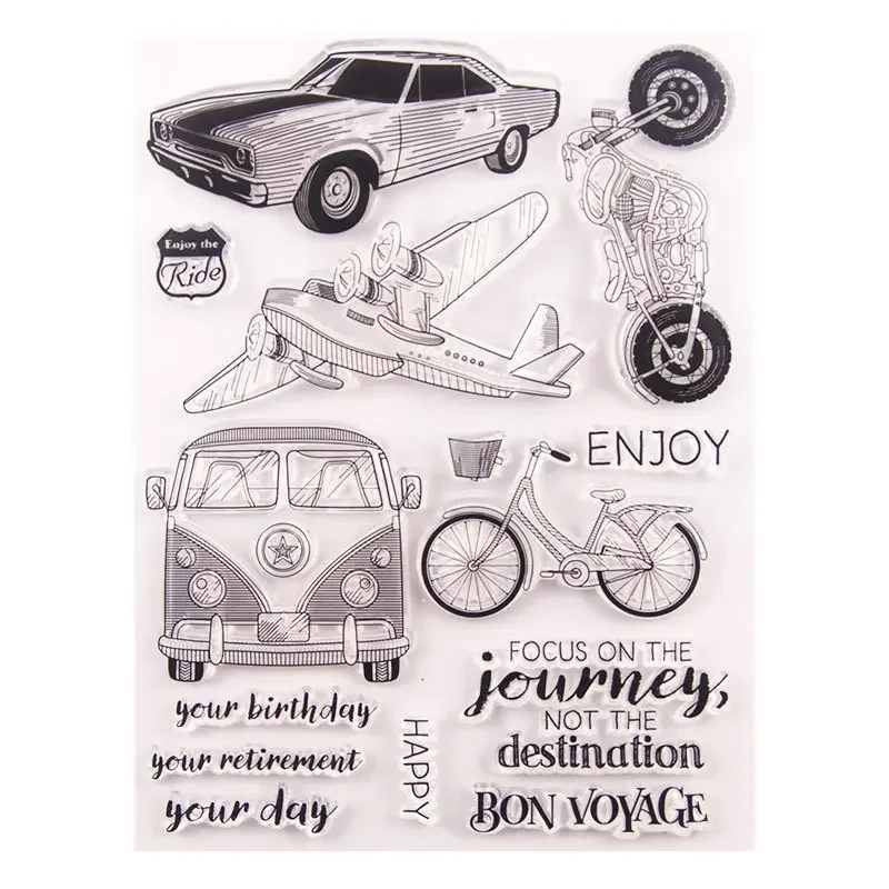 1pc Car Plane Motor Journey Rubber Clear Stamp for Card Making Decoration and DIY Scrapbooking Paper Paper Craft