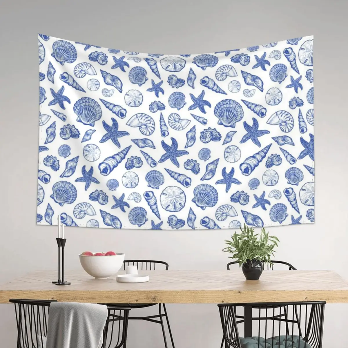 

Blue Seashell Print Tapestry Cute Decor Room Aesthetic Decor Home Decorators Wall Decoration Items Tapestry