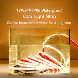 IP68 Waterproof Cob Led Strip 12V 24V High Brightness Free Cutting No Flicker Self-adhesive Led Strip Light