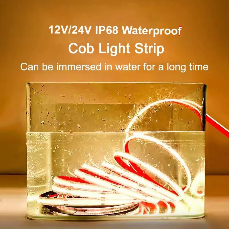 IP68 Waterproof High Brightness Free Cutting 24V Cob Led Strip No Flicker Self-adhesive Led Strip Light