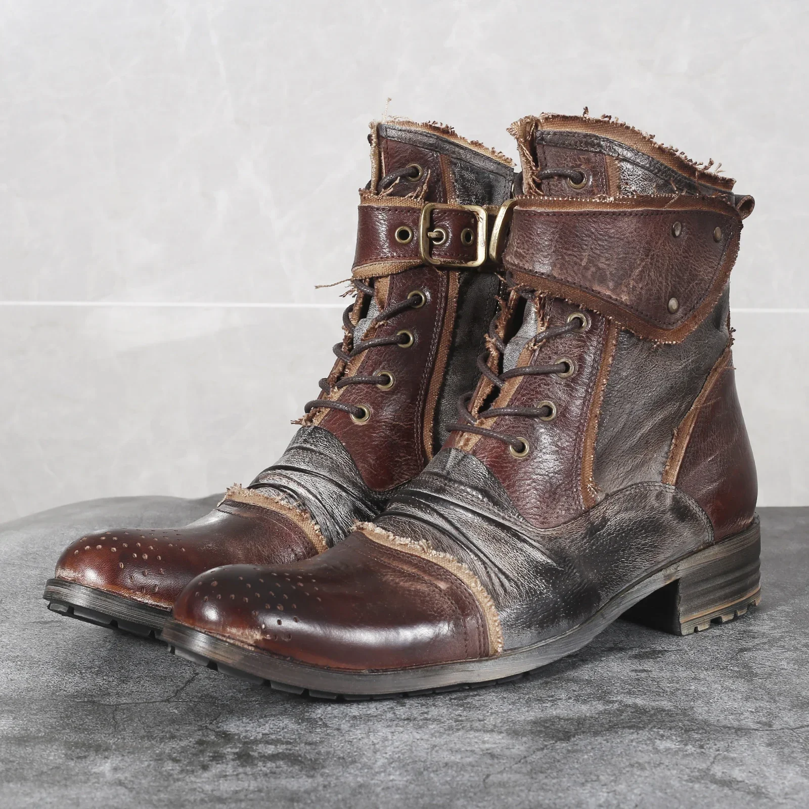 

Retro Trend Western Cowboy Boots for Men Genuine Leather Casual Motorcycle Boots Luxury Handmade Designer Brock Men Shoes