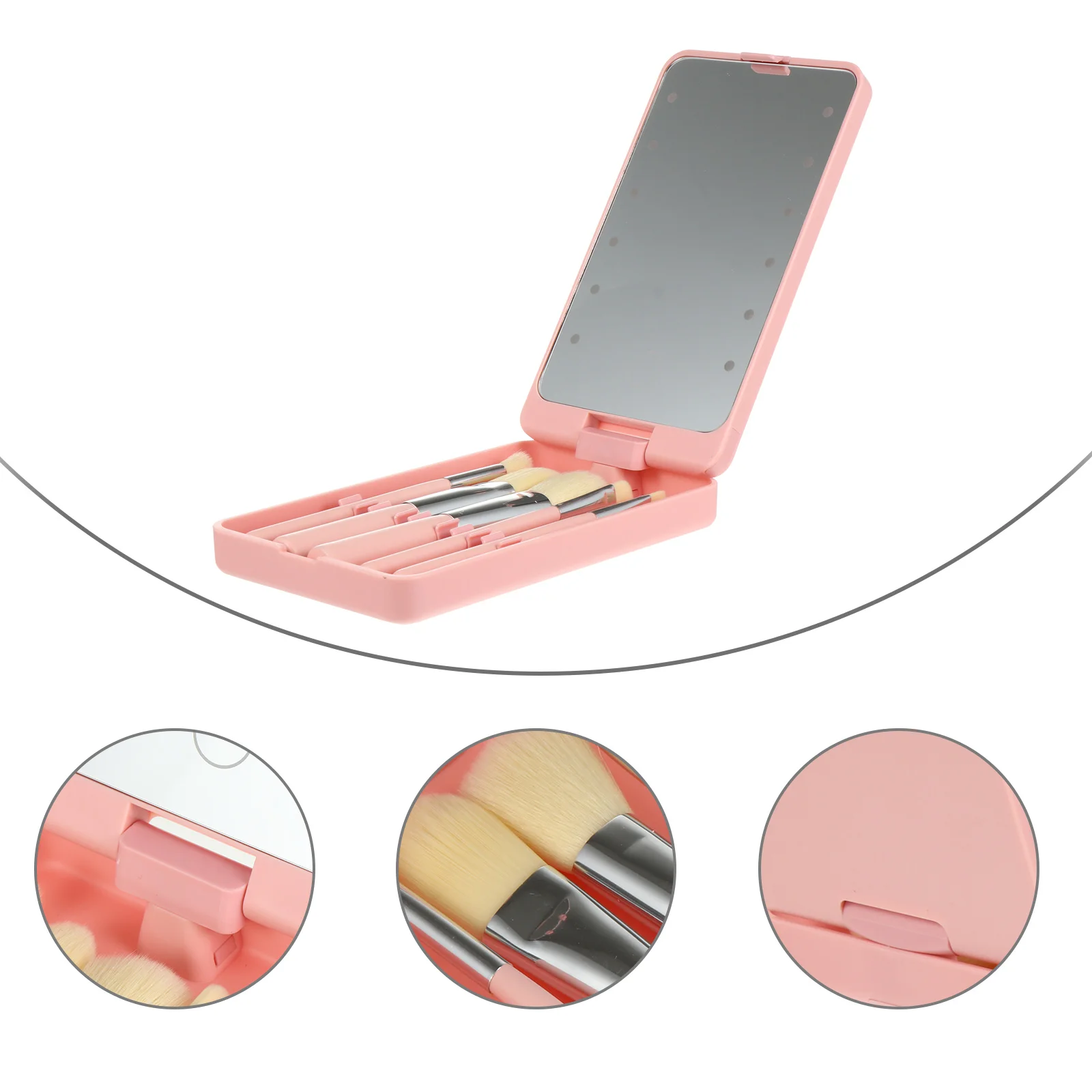 

Foldable Mirror with Lights Hand Held Folding Makeup Mirrors LED Mini Brush Travel Pink Vanity