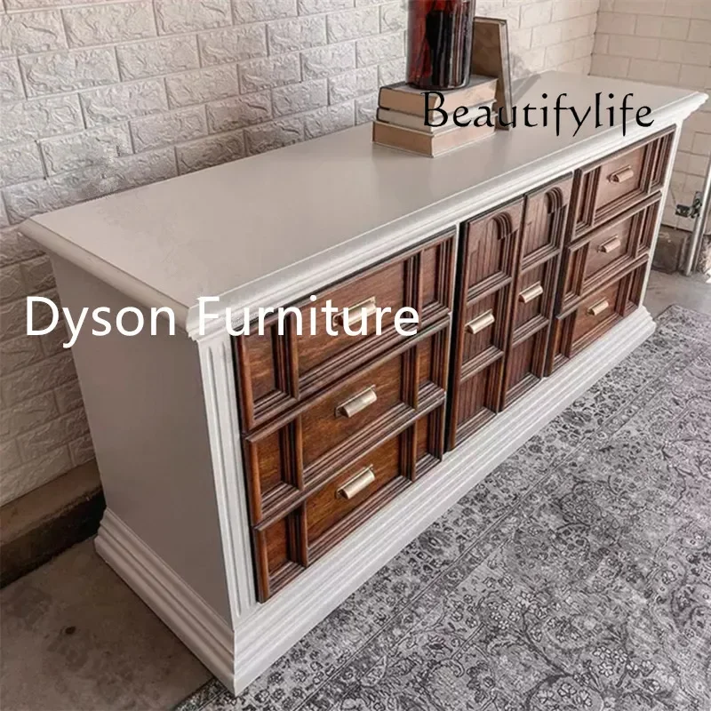 XSS French Solid Wood TV Cabinet Living Room American Multi-functional Storage Small Apartment Household Antique Dining Side Cab