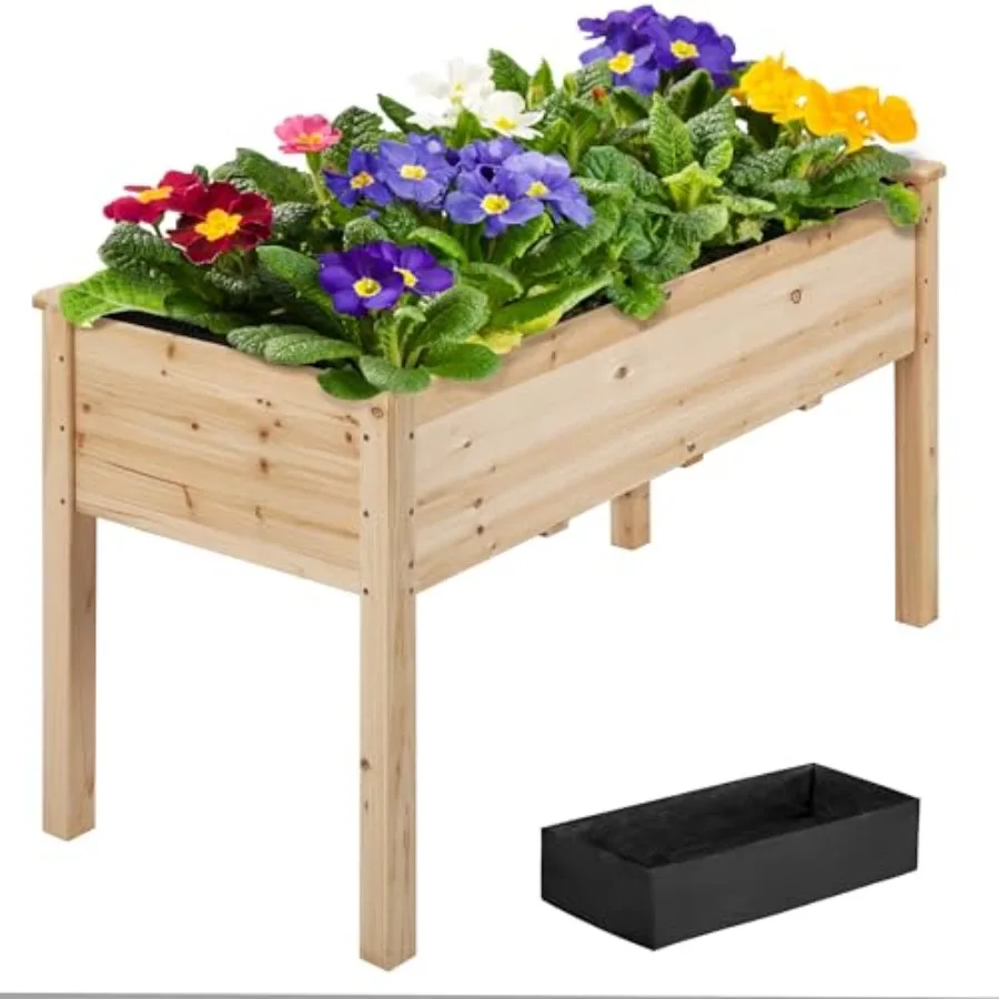 

1 шт. Приподнятая деревянная грядка 48x24x30 дюймов на ножках для сада, двора, патио, балкона, натуральное деревянное покрытие