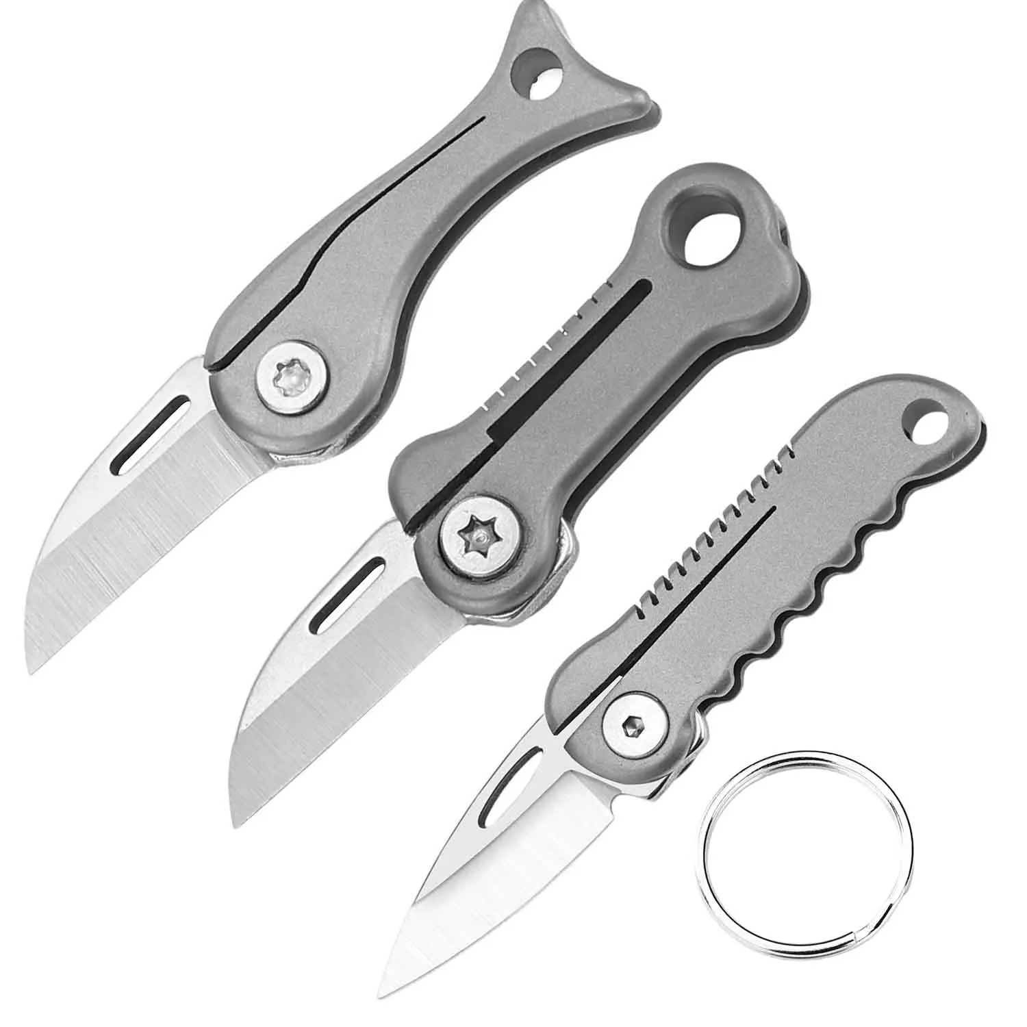 MINI Titanium Alloy Folding Knife Keyhole Can Be Opened 7Cr Steel Blade EDC Portable Keychain Pendant Unpacking Express Gadge