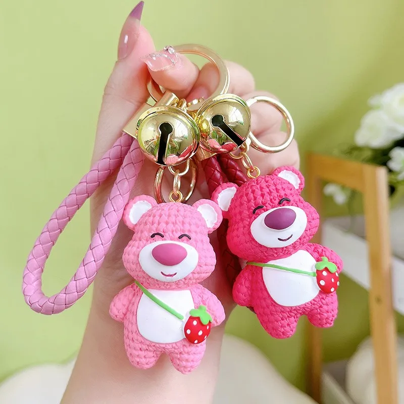 

5Pcs Creative Cartoon Resin Strawberry Bear,Exquisite Cute Car Keyring,Female Schoolbag Pendant,Couple,Students,Small Gifts