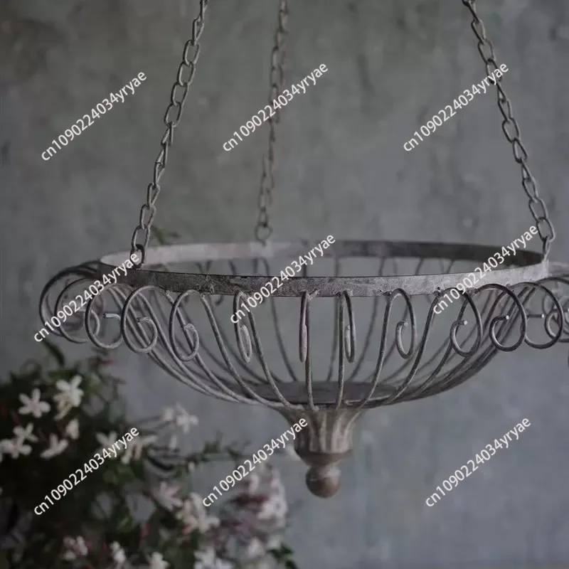 Vintage Metal Hanging Basket Set, 15.4 and 11.4 inch Diameter Plant Holders with 27.6 and 23.6 inch Chains, Decorative Scrollwor