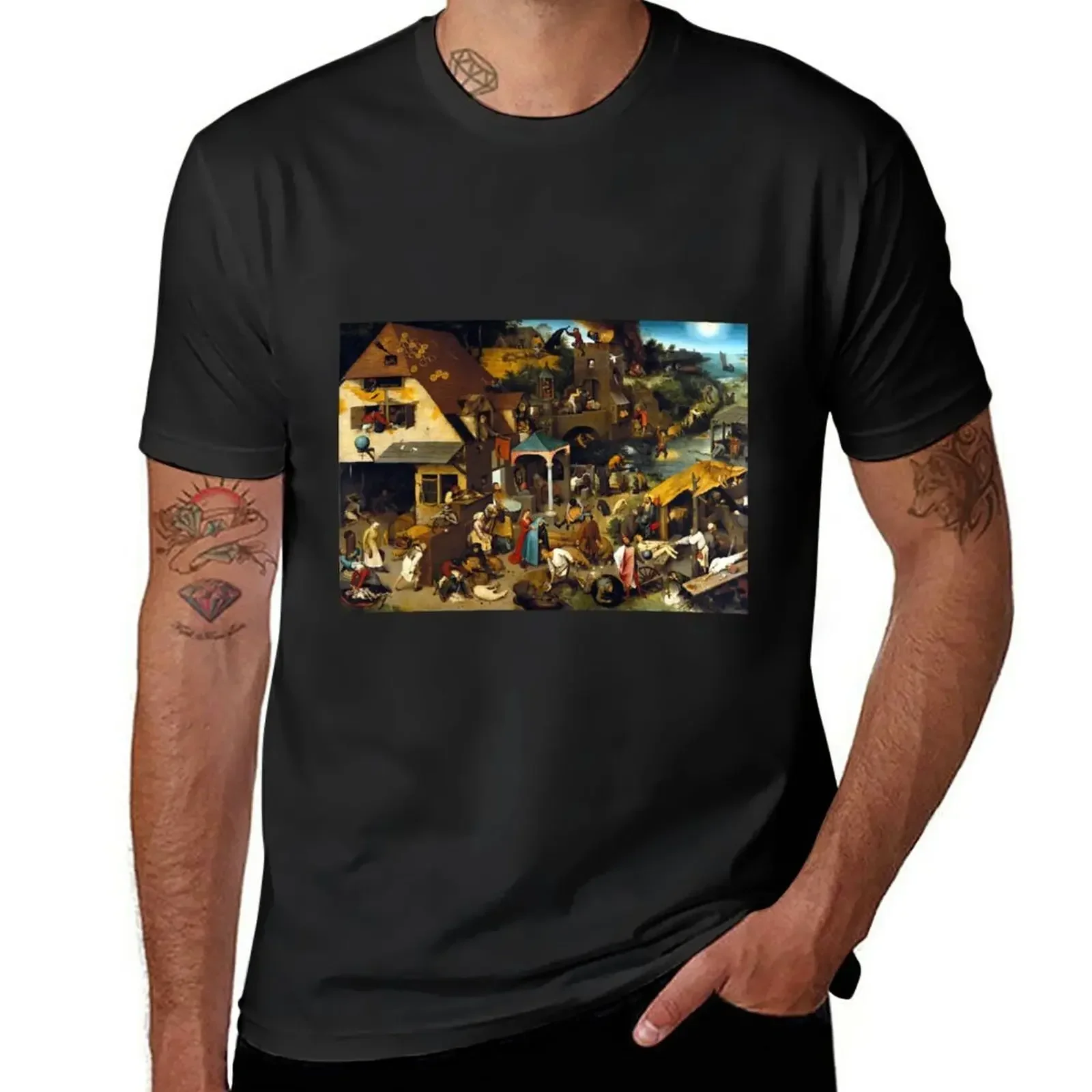 Pieter Brueghel Netherlandish Proverbs T-Shirt quick drying boys animal print plain black t shirts men