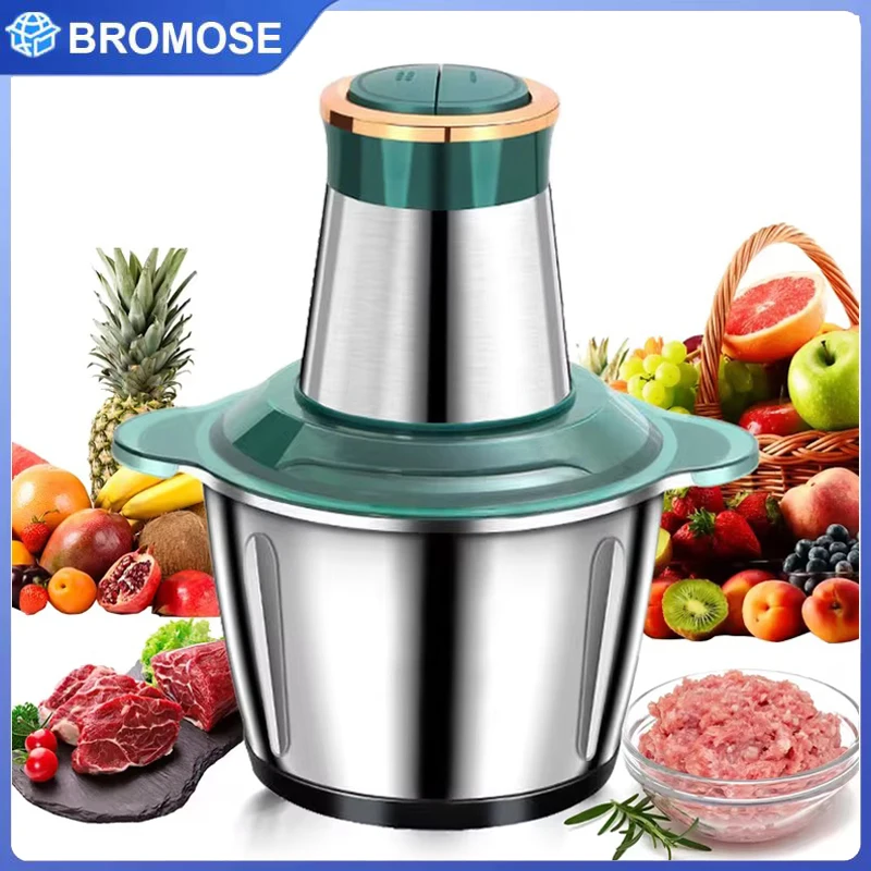 Bromose Elektrische Fleischzerkleinerer 2L Lebensmittelzerkleinerer Edelstahl Multifunktionaler Gemüseschneider Prozessor Zerkleinerer Küchenmixer