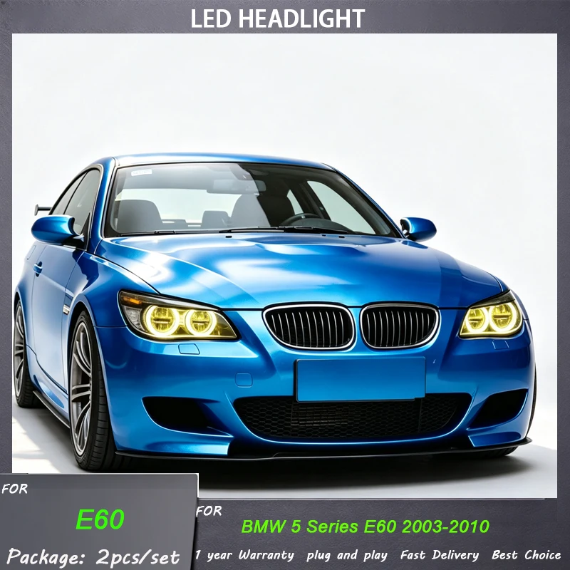 Car Styling Head Lamp for BMW E60 Headlights 2003-2010 523i 530i Angel Eye LED Headlight DRL Hid Bi Xenon Auto Accessories