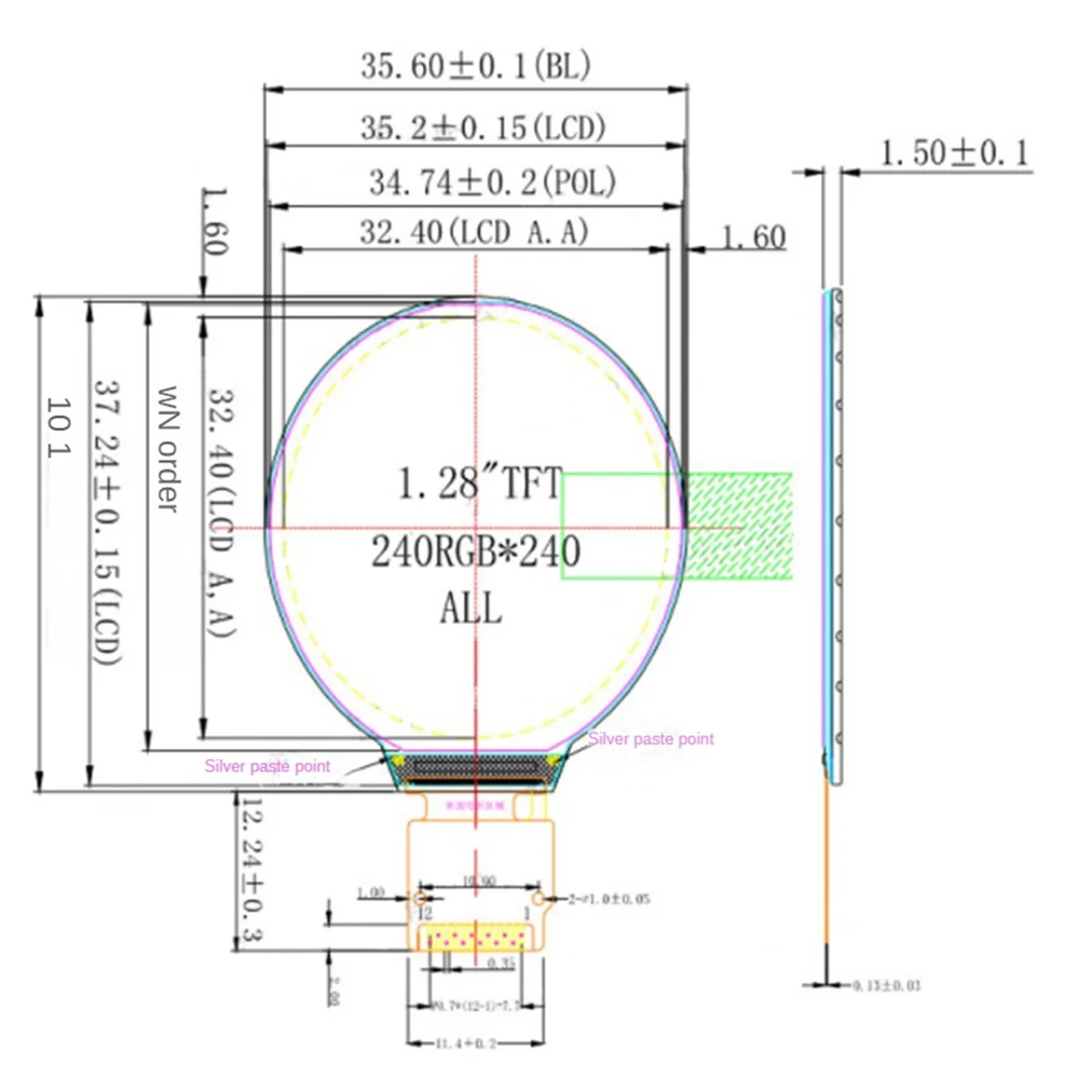 Popular 1.28 Inch TFT Screen Display Module 1.28Inch IPS Round Colorful LCD Board 240X240 SPI Interface GC9A01 Driver