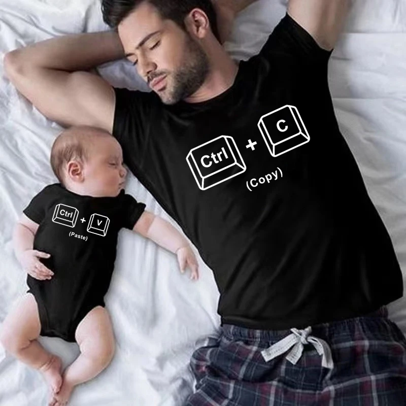 New Copy Paste Family Matching Shirts Look Father and Baby Tshirts Ctrl C Ctrl V Print Daddy Daughter Outfits Father\'s Day Gifts