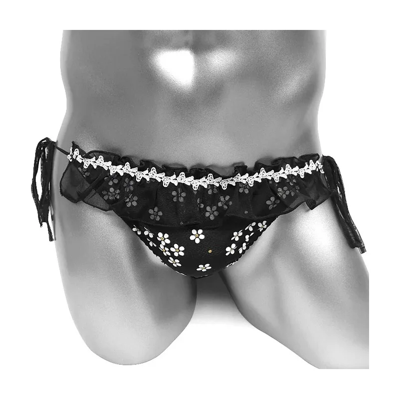 

Трусики Sissy с оборками и цветочным принтом, прозрачные сексуальные мужские трусы на шнуровке, нижнее белье, мужские трусы с оборками