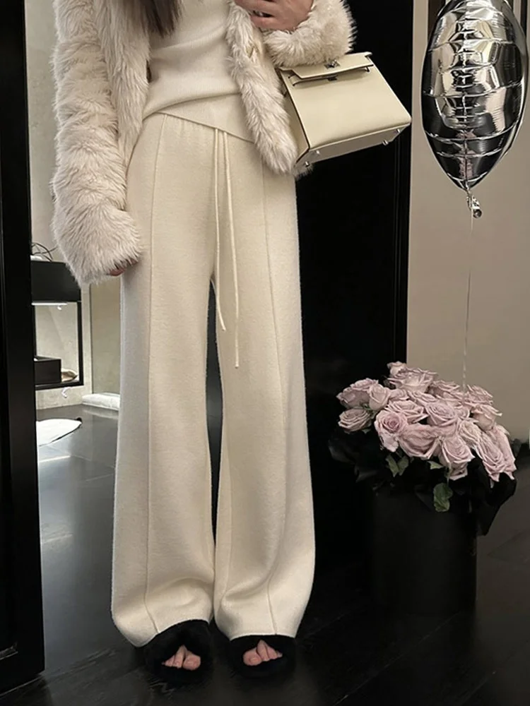 Faionable Pure Color Perna Larga Calça Casual Outono Inverno Sli Versátil Design Preguiçoso Novo Modelo Ele Tubo Reto Trou...