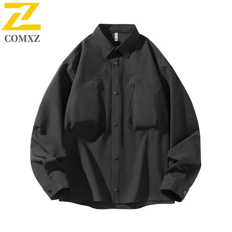 COMXZ 2025 Mens American Workwear Poplin Jacket Vintage Khaki Waterproof Coat