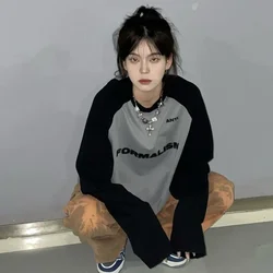 MEXZT Vintage Letter Print Sweatshirt Women Harajuku Patchwork Long Sleeve Oversize T Shirt Y2K Streetwear Casual Pullover Tops