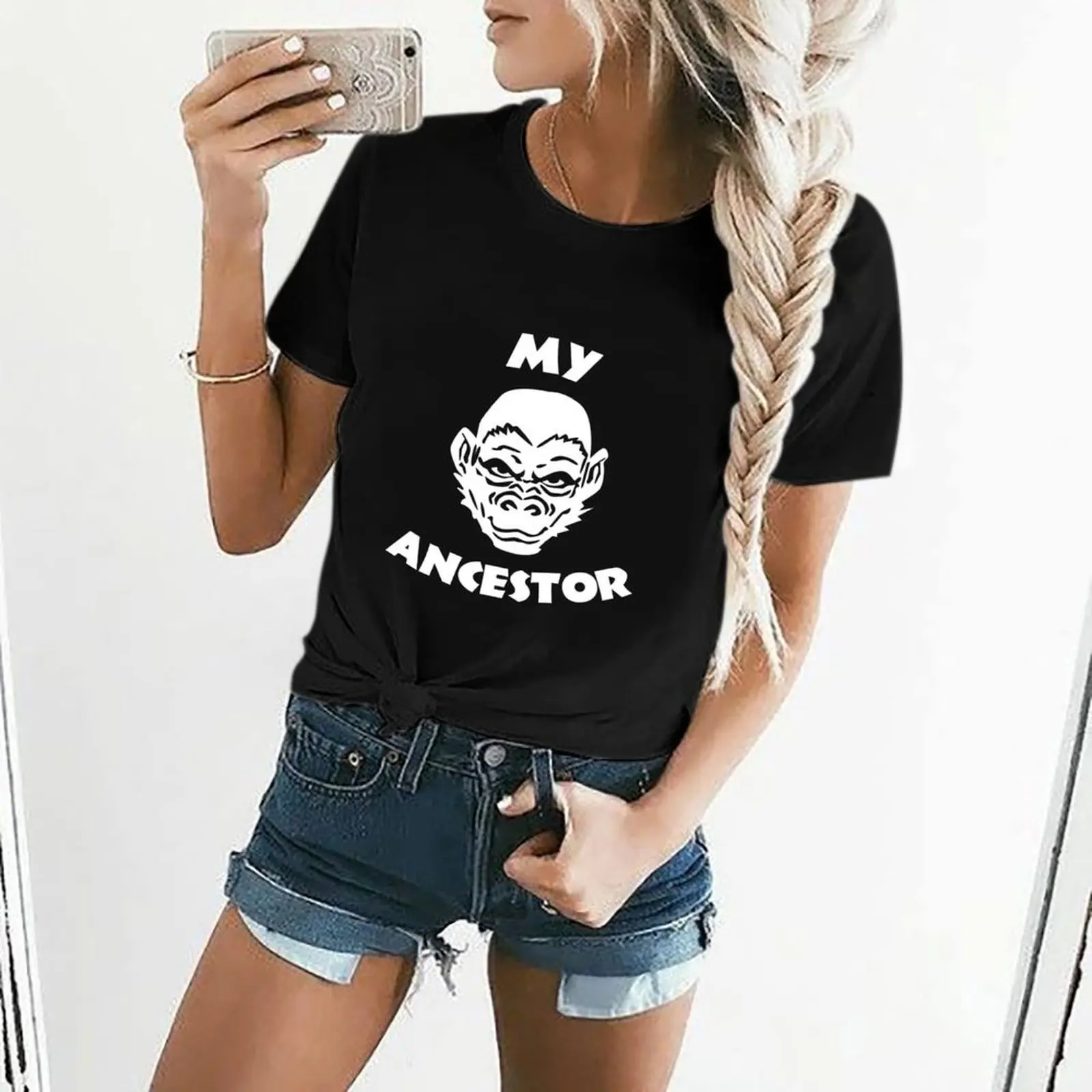 Camiseta de My Ancestor para mujer, ropa bonita con estampado de animales negros, camisas ajustadas