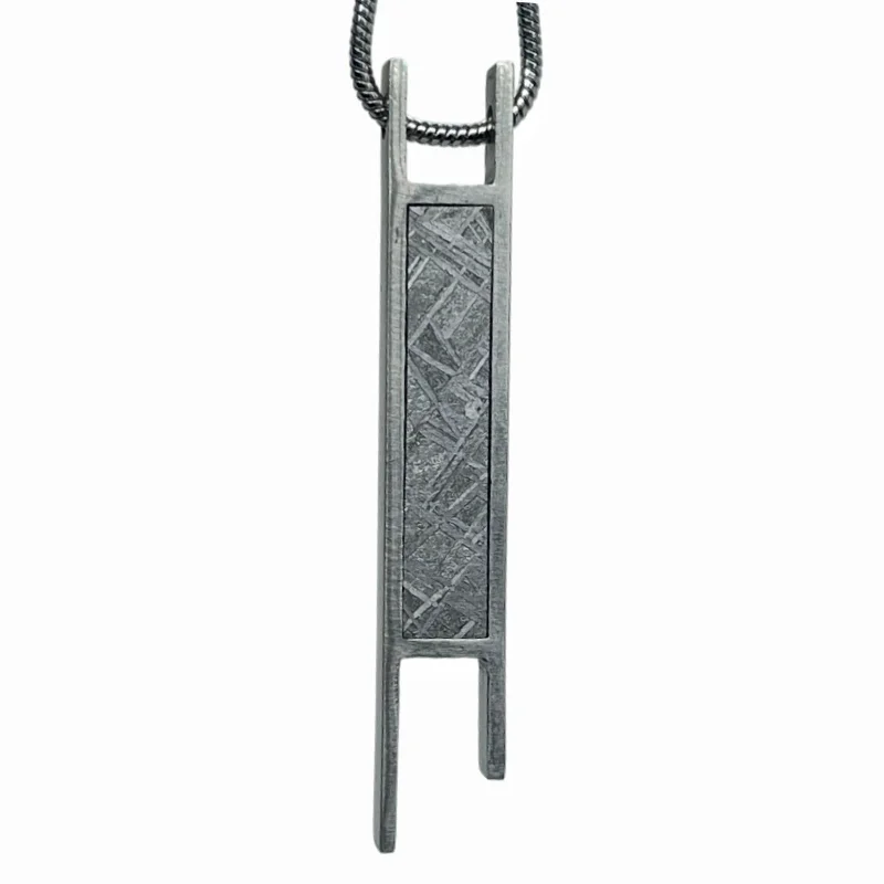 Natural Gibeon Iron Meteorite Inlaid Long Strip Pendant Polished Unique Shape Collectible Jewelry Necklace Gift - LK671