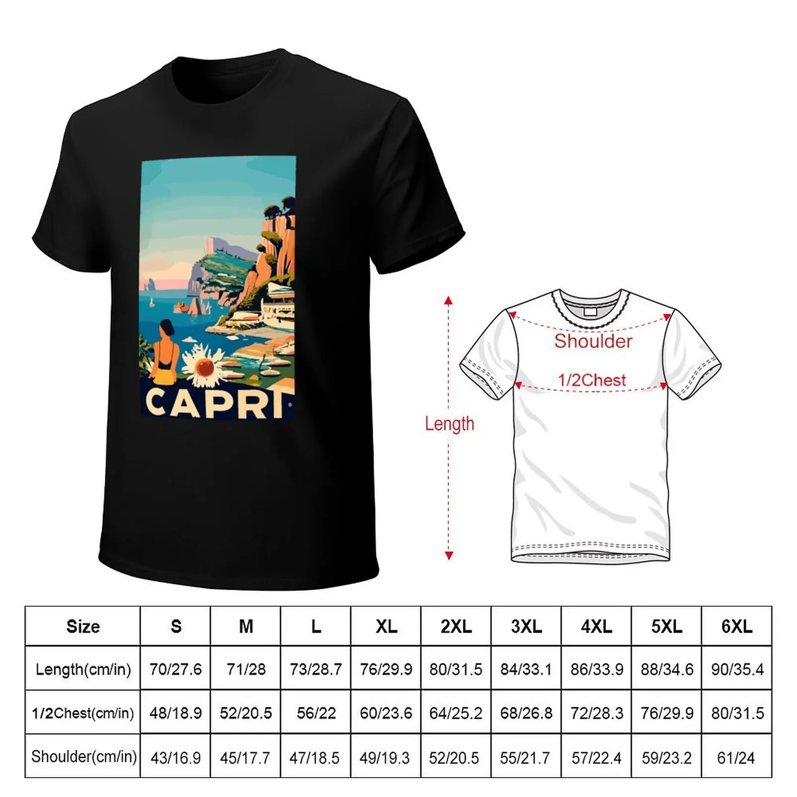 A Vintage Travel Art of Capri - Italy T-Shirt Work Utility Short Sleeve Shirt