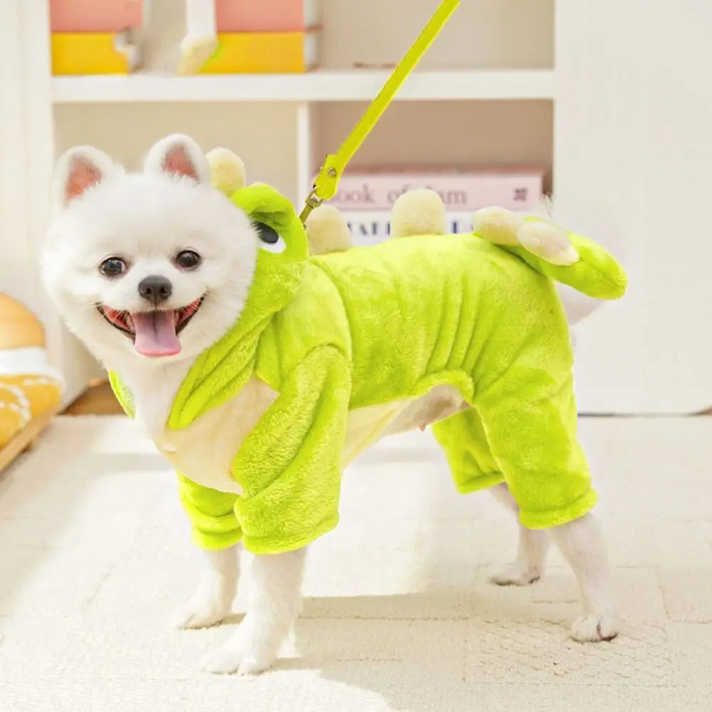 

Funny Flannel Dog Warm Jumpsuits Dinosaur Shape Cute Pet Dog Hoodie Comfortable Soft Dog Four Legs Clothes Take Photos