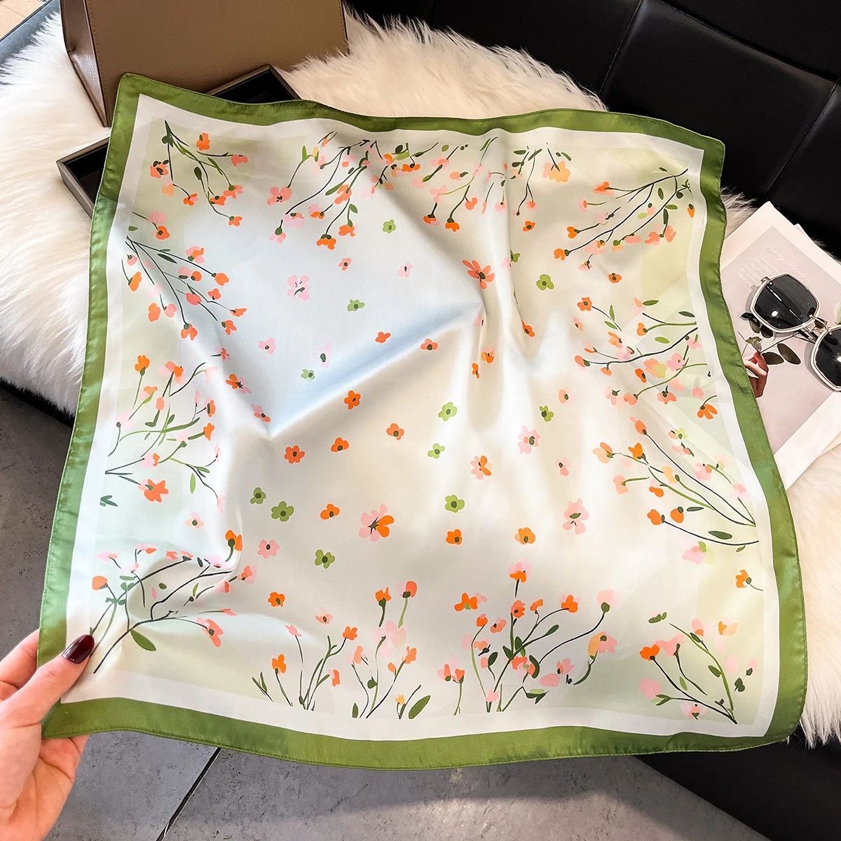 

2026 New Spring Summer Women Scarf Silk Print Satin Scarves Shawl Headband Hijab Bandana Wrap Bufanda Fashion 70*70cm