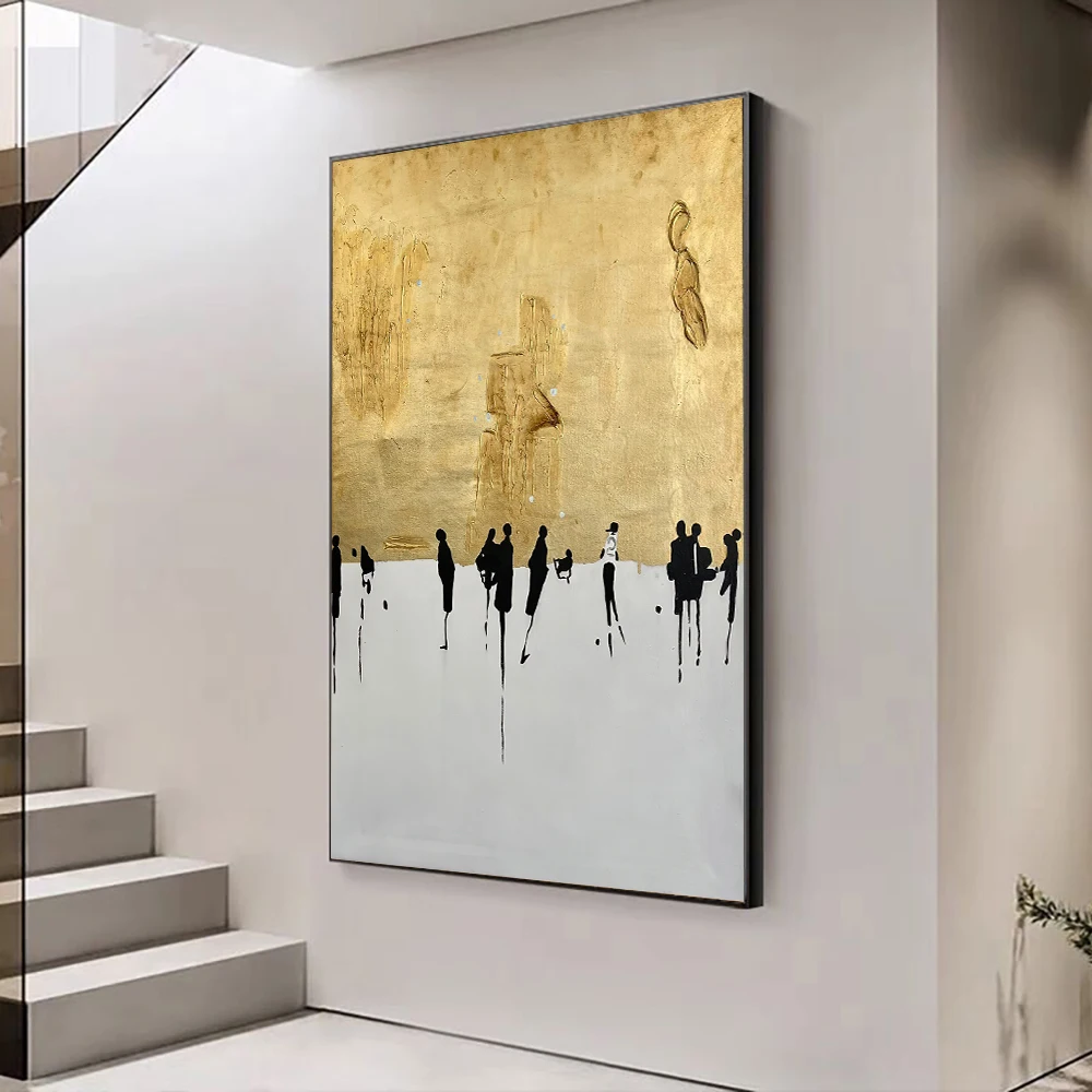 

100% Hand-Painted Oil Painting on Canvas Abstract Dancing on Golden Snow Square Artwork for Mordern Home Wall Decoration Picture