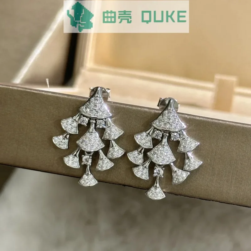 

Free shippings925 pure silver material electroplated thick gold high quality full diamond multi skirt earrings for women