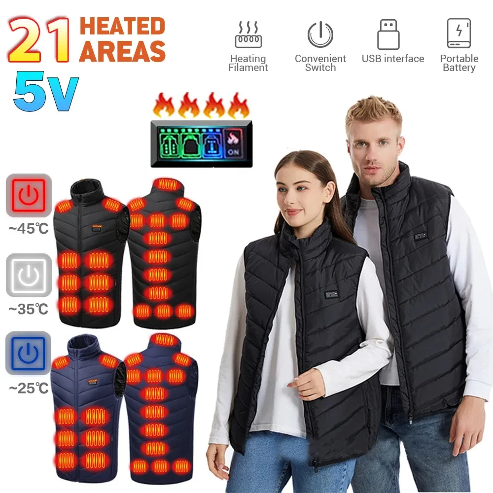 

Men USB Infrared 17 Heating Areas Vest Jacket Men Winter Electric Heated Vest Waistcoat For Outdoor Sports Hiking Oversized 6XL