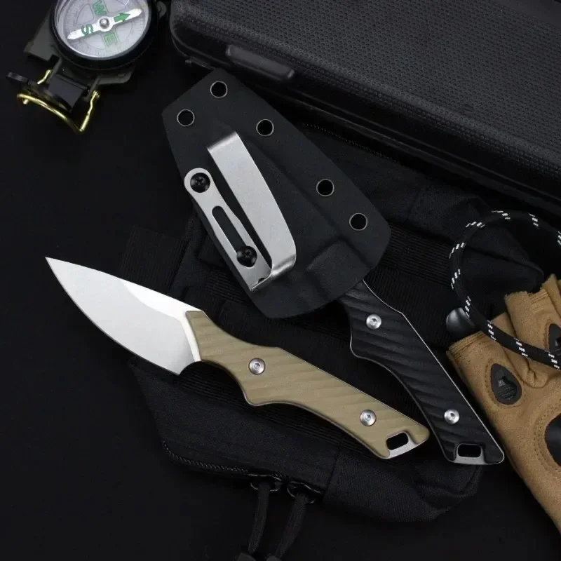 Cuchillos multiherramienta GT0194 edc, cuchillo de hoja fija de acero 14C28N con funda K, cuchillo táctico de lino G10 para exteriores