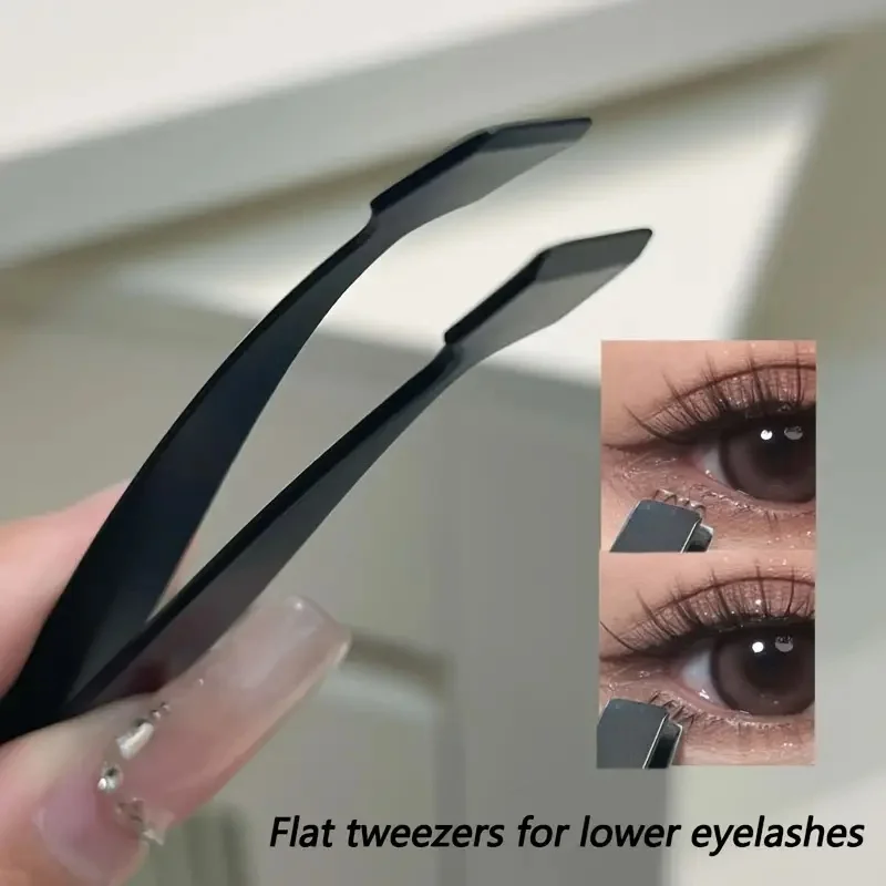 Precision Lower Lash Tweezers Eyelash Extensions Tweezers with Flat Wide Tips Premium Stainless Steel Lash Applicator Non-Slip