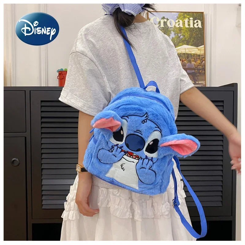 Disney Stitch New Plush Backpack Cartoon Fashion 3D Mini Women\'s Backpack Large Capacity Cute Children\'s Schoolbag High Quality