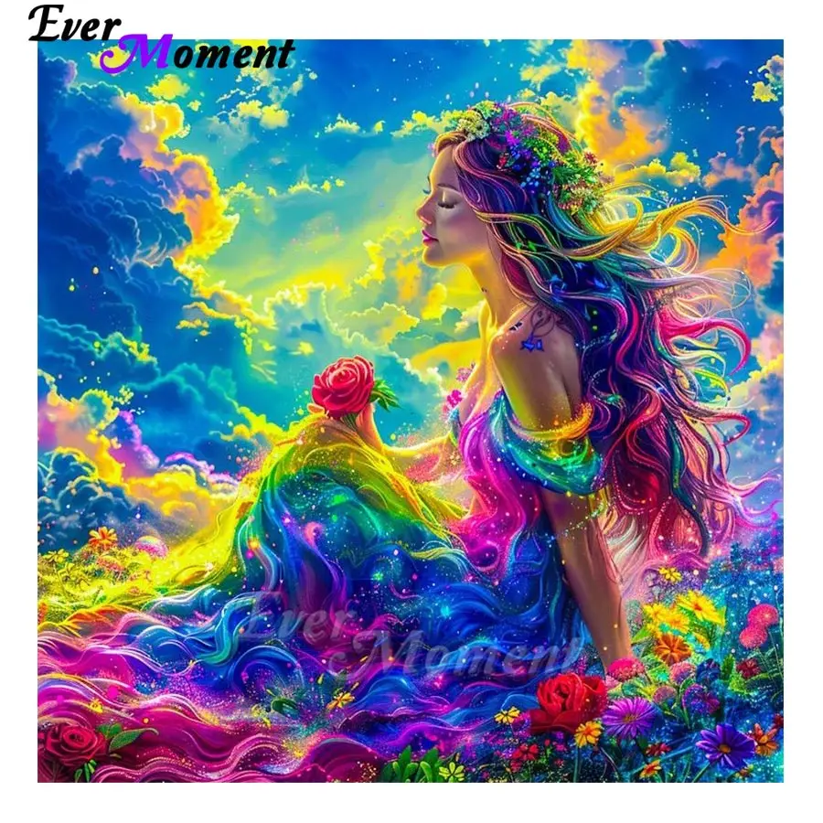 

Ever Moment Poured Glue Diamond Painting Full Resin Drill Short Lint Canvas Curved Edges Girl Art Kit Fairy Mosaic Set ASF3045