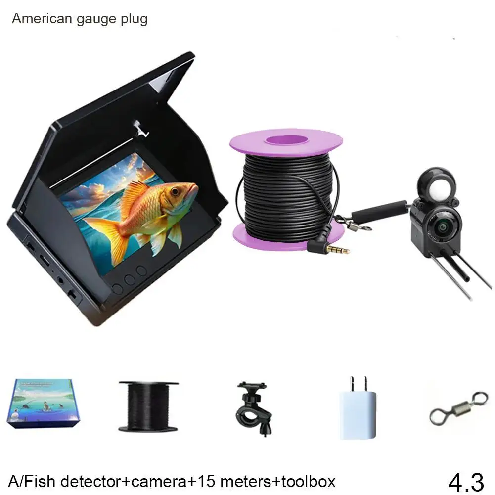 30 M Portable 4.3In LCD Fish Finder Underwater Fish Depth Finder Water Handheld 1080P  220° Fishing Camera With Night Vision