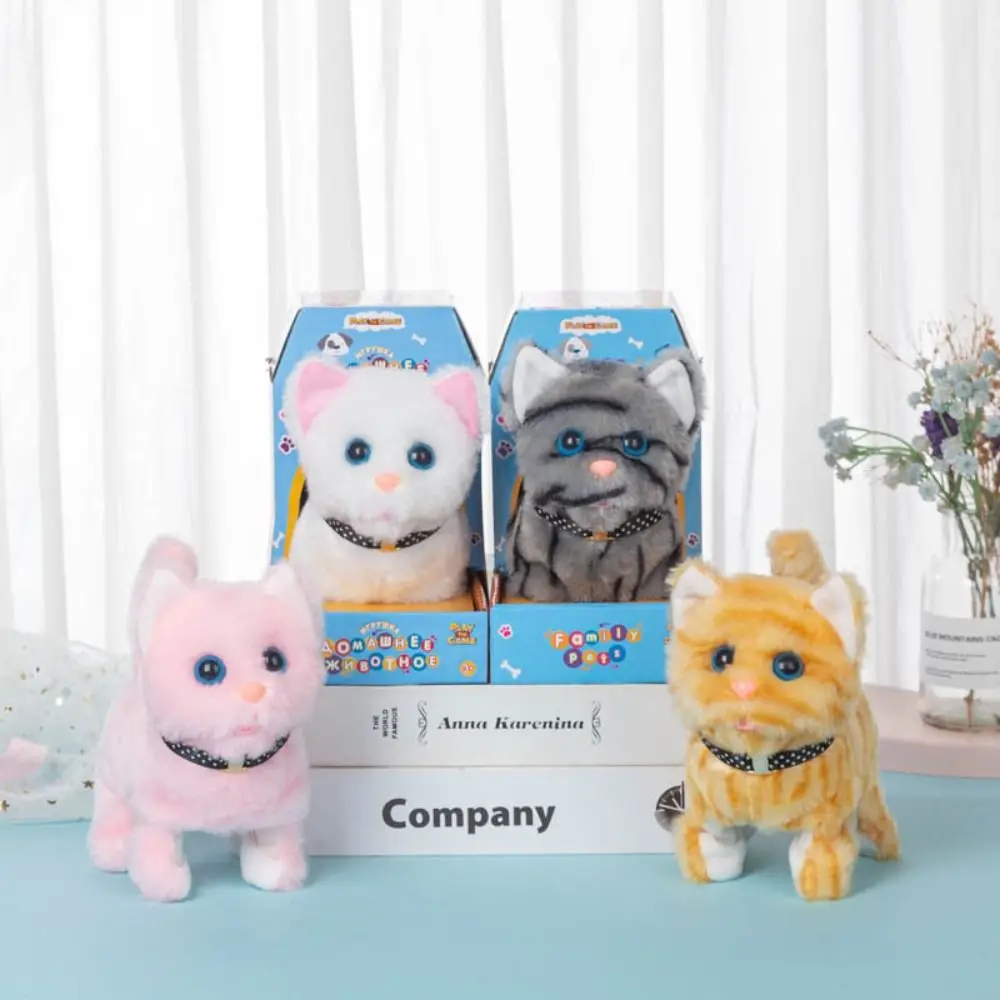 Moda interactiva lindo mascota electrónica suave relleno Meow gato dibujos animados voz Control Robot gato pareja